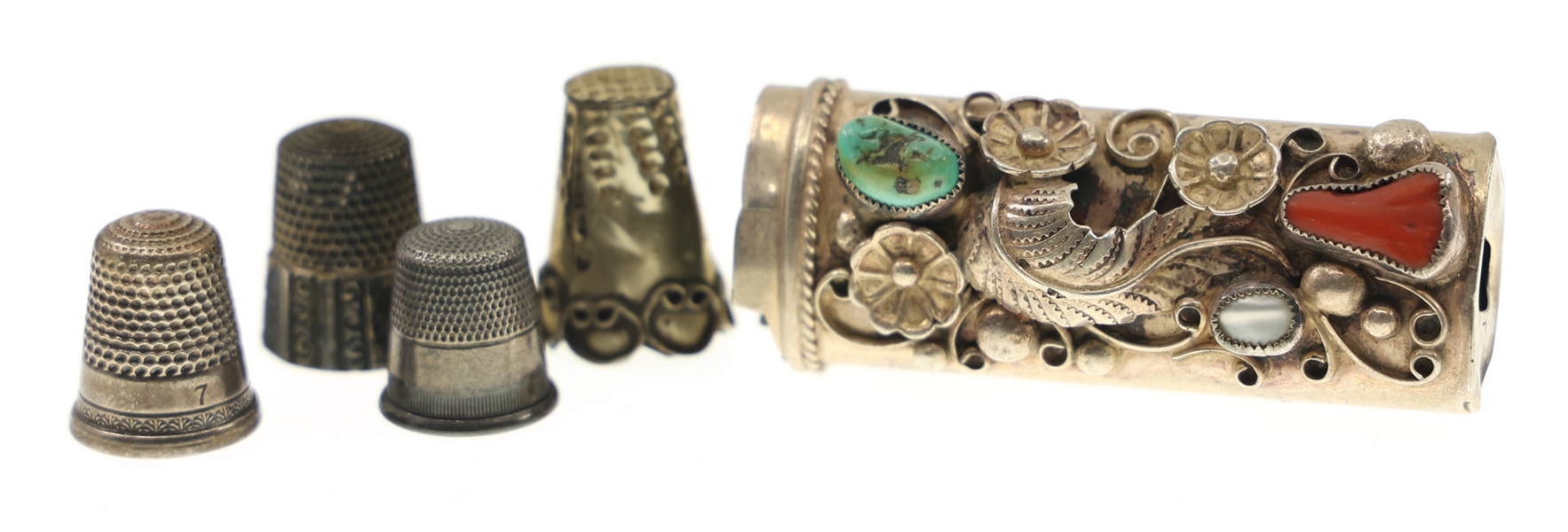 STERLING SILVER CIGARETTE LIGHTER COVER & THIMBLES
