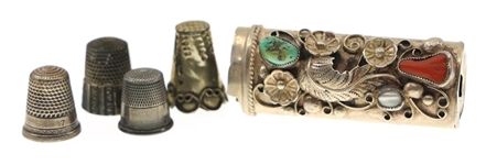 STERLING SILVER CIGARETTE LIGHTER COVER & THIMBLES