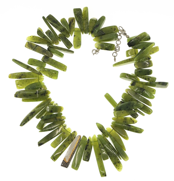 COOMI JADE, STERLING SILVER & DIAMOND BEADED NECKLACE 