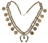 STERLING SILVER SQUASH BLOSSOM NECKLACE WITH NICKELS