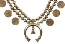 STERLING SILVER SQUASH BLOSSOM NECKLACE WITH NICKELS