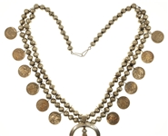 STERLING SILVER SQUASH BLOSSOM NECKLACE WITH NICKELS