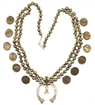 STERLING SILVER SQUASH BLOSSOM NECKLACE WITH NICKELS