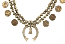 STERLING SILVER SQUASH BLOSSOM NECKLACE WITH NICKELS