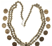 STERLING SILVER SQUASH BLOSSOM NECKLACE WITH NICKELS