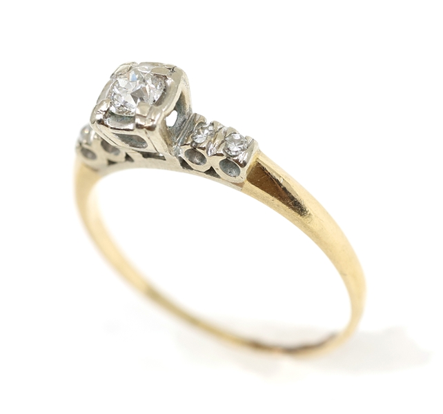 14K YELLOW GOLD 0.25 CTW DIAMOND ART DECO STYLE RING 