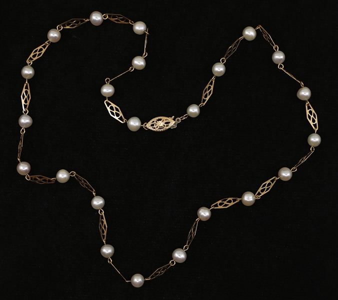 10K YELLOW GOLD & PEARL NECKLACE