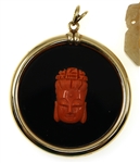 14K YELLOW GOLD CHINESE CARVED GEMSTONE PENDANTS