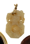 14K YELLOW GOLD CHINESE CARVED GEMSTONE PENDANTS