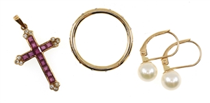 14K YELLOW GOLD PENDANT, RING, & EARRINGS