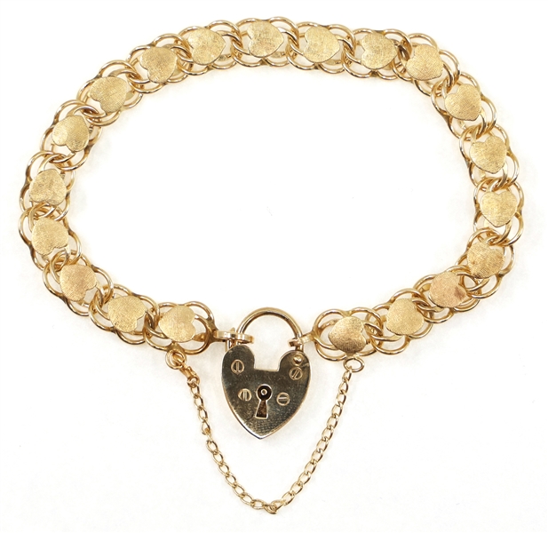 14K YELLOW GOLD HEART LINK BRACELET