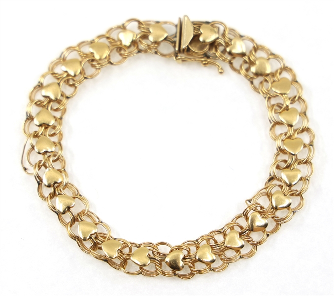 14K YELLOW GOLD HEART LINK BRACELET