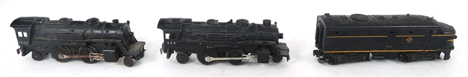LIONEL O GAUGE MODEL TRAIN LOCOMOTIVES & TENDERS