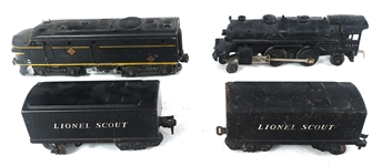 LIONEL O GAUGE MODEL TRAIN LOCOMOTIVES & TENDERS