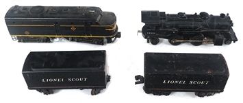 LIONEL O GAUGE MODEL TRAIN LOCOMOTIVES & TENDERS