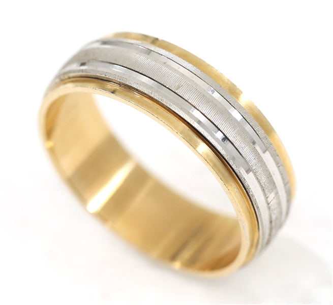 14K TWO-TONE TEXTURED GOLD WEDDING BAND