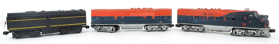 REPAINTED LIONEL O GAUGE MODEL TRAIN CARS & LOCOMOTIVE