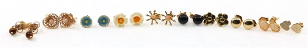14K YELLOW GOLD STUD EARRINGS - ONYX, ENAMEL, & MORE