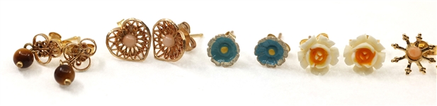14K YELLOW GOLD STUD EARRINGS - ONYX, ENAMEL, & MORE