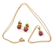14K YELLOW GOLD PINK STAR SAPPHIRE EARRINGS & PENDANT