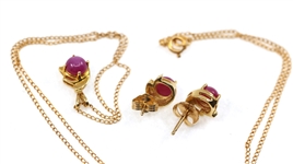 14K YELLOW GOLD PINK STAR SAPPHIRE EARRINGS & PENDANT