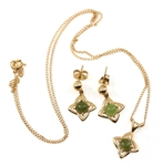 14K YELLOW GOLD JADE EARRINGS & PENDANT 