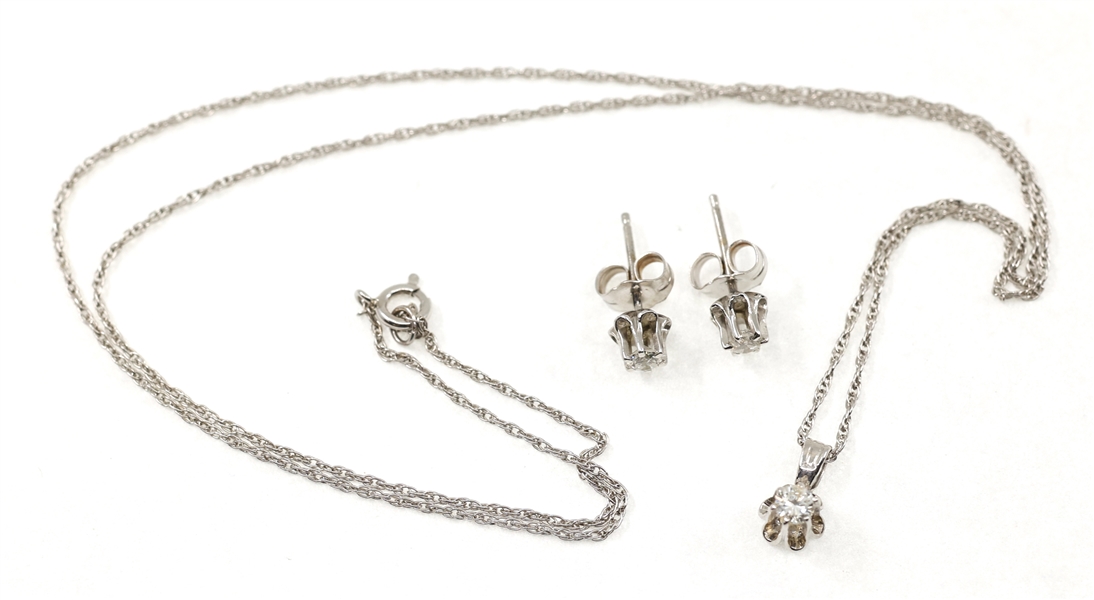 14K WHITE GOLD 0.27 CTW DIAMOND EARRINGS & PENDANT SET