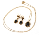 14K YELLOW GOLD ONYX EARRINGS & PENDANT SET