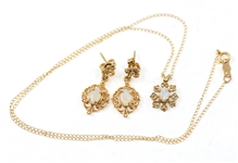 14K YELLOW GOLD OPAL EARRINGS & PENDANT SET 