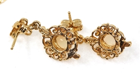 14K YELLOW GOLD OPAL EARRINGS & PENDANT SET 