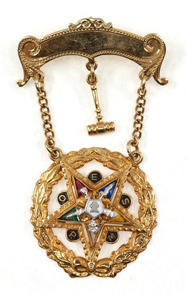 10K YELLOW GOLD MASONIC EASTERN STAR WITH GAVEL PIN