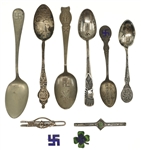 GOOD LUCK SWASTIKA SILVER SPOONS & PINS