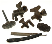 19TH - EARLY 20TH C. GOOD LUCK SWASTIKA VALVES & RAZOR