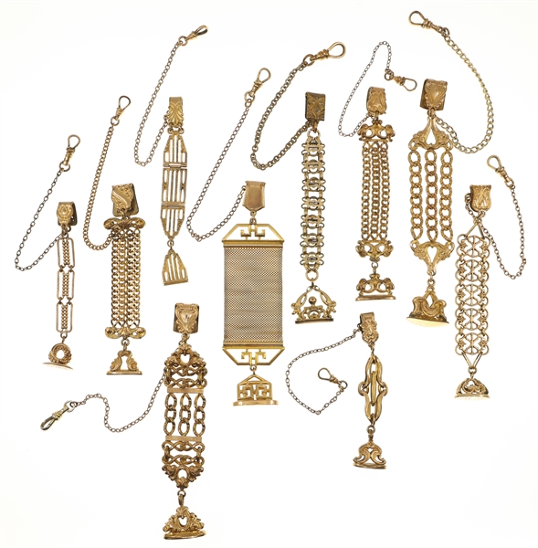 VICTORIAN GOLD-FILLED POCKET WATCH FOBS - LOT OF 10