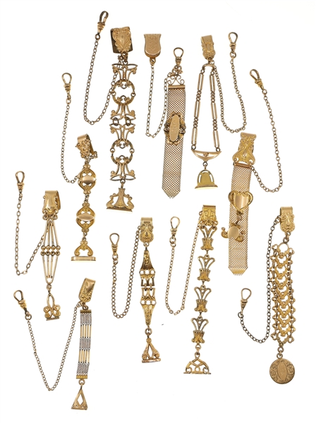 VICTORIAN GOLD-FILLED POCKET WATCH FOBS - LOT OF 10