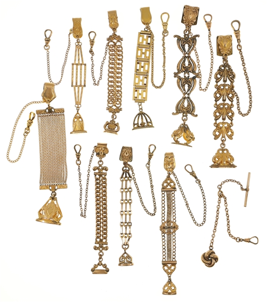 VICTORIAN GOLD-FILLED POCKET WATCH FOBS - LOT OF 10