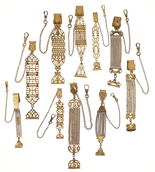 VICTORIAN GOLD-FILLED POCKET WATCH FOBS - LOT OF 10
