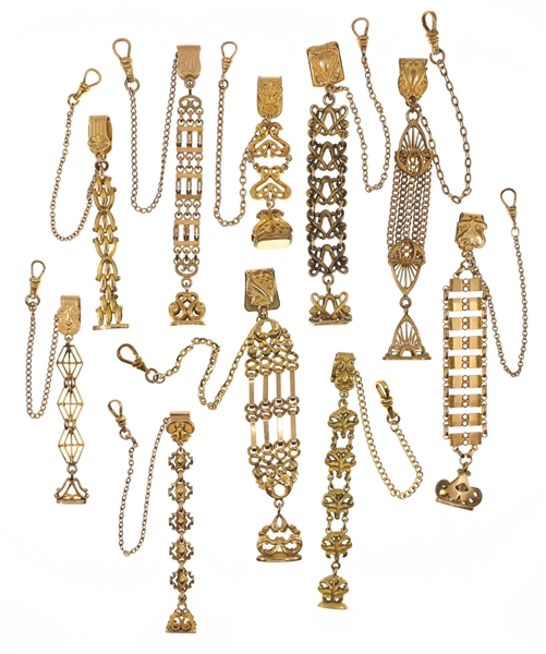 VICTORIAN GOLD-FILLED POCKET WATCH FOBS - LOT OF 10