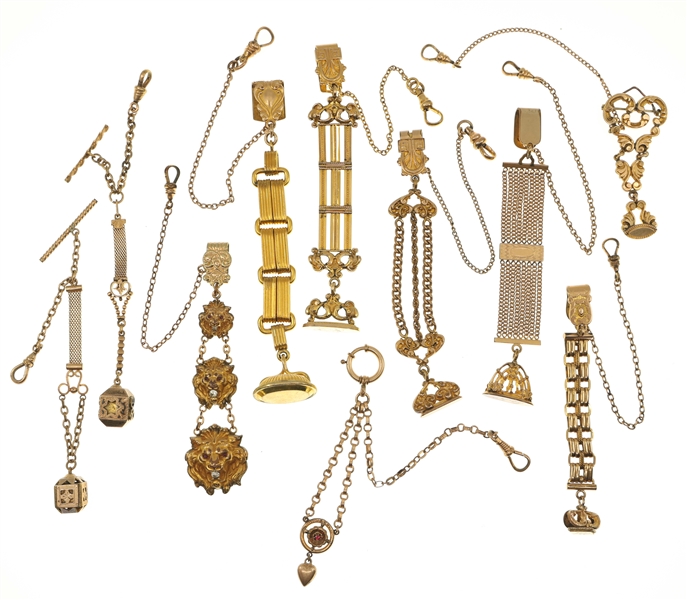 VICTORIAN GOLD-FILLED POCKET WATCH FOBS - LOT OF 10