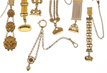 VICTORIAN GOLD-FILLED POCKET WATCH FOBS - LOT OF 10
