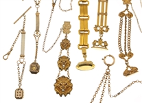 VICTORIAN GOLD-FILLED POCKET WATCH FOBS - LOT OF 10