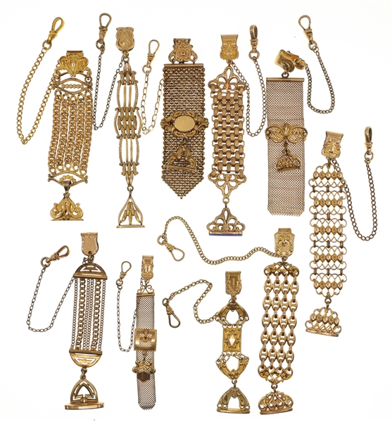 VICTORIAN GOLD-FILLED POCKET WATCH FOBS - LOT OF 10