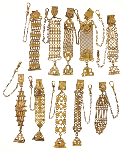 VICTORIAN GOLD-FILLED POCKET WATCH FOBS - LOT OF 10