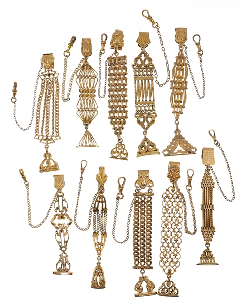 VICTORIAN GOLD-FILLED POCKET WATCH FOBS - LOT OF 10