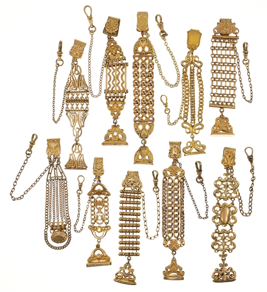 VICTORIAN GOLD-FILLED POCKET WATCH FOBS - LOT OF 10