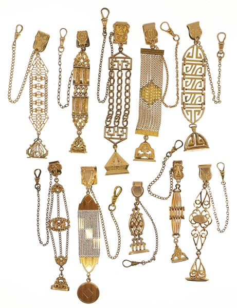 VICTORIAN GOLD-FILLED POCKET WATCH FOBS - LOT OF 10