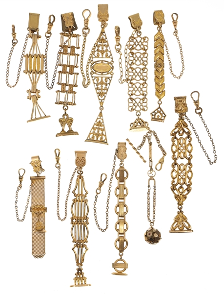 VICTORIAN GOLD-FILLED POCKET WATCH FOBS - LOT OF 10