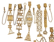 VICTORIAN GOLD-FILLED POCKET WATCH FOBS - LOT OF 10