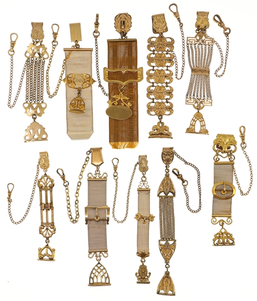 VICTORIAN GOLD-FILLED POCKET WATCH FOBS - LOT OF 10