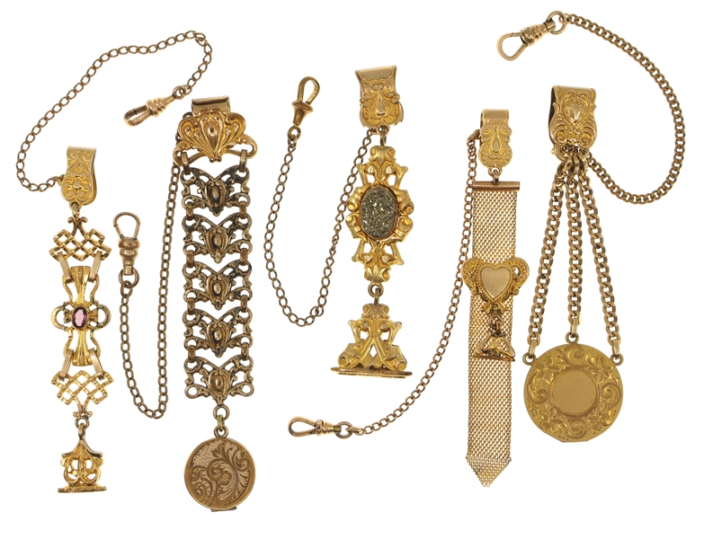 VICTORIAN GOLD-FILLED POCKET WATCH FOBS - LOT OF 5